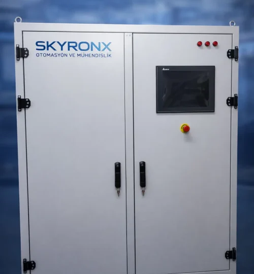 Kumanda Panoları Nedir? {#kumanda-panolari-nedir} Kumanda panoları, endüstriyel tesislerde elektrik enerjisinin güvenli dağıtımı, makine ve ekipmanların kontrolü, otomasyon sistemlerinin yönetimi için kullanılan özel tasarlanmış kapalı metal kutulardır. Elektrik panosu olarak da bilinen bu sistemler, fabrika, tesis ve endüstriyel işletmelerin kalbidir. Kumanda Panolarının Temel İşlevleri Bir elektrik panosu, işletmenizde birçok kritik görevi yerine getirir: Elektrik Dağıtımı: Ana elektrik kaynağından gelen enerjiyi farklı devrelere güvenli şekilde dağıtır Koruma: Aşırı akım, kısa devre ve toprak kaçağı gibi durumlarda sistemi korur Kontrol: Motor, valf, pompa gibi ekipmanların start-stop işlemlerini yönetir Otomasyon: PLC ve SCADA sistemleri ile tam otomatik kontrol sağlar İzleme: Enerji tüketimi, sıcaklık ve diğer parametreleri izler SkyronX Mühendislik olarak 15 yılı aşkın tecrübemizle İstanbul ve Türkiye genelinde kumanda panoları tasarım, pano yapımı, elektrik montaj ve kablo çekme hizmetleri sunuyoruz. Kumanda Panoları Çeşitleri ve Kullanım Alanları {#kumanda-panolari-cesitleri} 1. Ana Dağıtım Panoları (ADP) Ana dağıtım panoları, elektrik enerjisinin tesis içine ilk girdiği ve ana devrelere dağıtıldığı elektrik panosu sistemleridir. Teknik Özellikler: Kapasite: 630A - 6300A Gerilim: 380V - 1000V AC Kısa devre dayanımı: 50kA - 100kA Busbar sistemi: Bakır veya alüminyum Kullanım Alanları: Büyük fabrikalar Alışveriş merkezleri Hastaneler Veri merkezleri Endüstriyel tesisler SkyronX Çözümü: E-Plan proje çizimi ile detaylı teknik şemalar hazırlıyor, premium marka malzemelerle güvenli pano yapımı gerçekleştiriyoruz. Siemens PLC programcısı ve Delta PLC programcısı ekibimizle tam entegre kumanda panoları sunuyoruz. 2. Motor Kontrol Merkezleri (MCC) Motor kontrol merkezleri, endüstriyel motorların (pompa, fan, konveyör vb.) start-stop, hız kontrol ve koruma işlemlerini gerçekleştirir. MCC Panosu Özellikleri: Soft starter veya inverter ile donatılmış Termal röle koruması PLC programcısı tarafından yazılmış otomasyon yazılımı HMI program ile görsel kontrol SCADA program ile uzaktan izleme Neden MCC Gereklidir? Motor ömrünü uzatır Enerji tasarrufu sağlar (%20-40) Mekanik şok azaltır Akım sınırlama yapar Uzaktan kontrol imkanı SkyronX MCC Çözümleri: Profesyonel elektrik montaj ekibimiz ile sahada kurulum yapıyor, kablo çekme işlemlerini standartlara uygun gerçekleştiriyor, devreye alma ve teknik destek hizmetleri sunuyoruz. 3. PLC Kontrol Panoları PLC kontrol panoları, endüstriyel otomasyonun merkezi beynidir. Programlanabilir mantık kontrolörleri (PLC) ile tam otomatik sistemler oluşturulur. PLC Panosu İçeriği: Siemens, Delta, Allen Bradley veya Mitsubishi PLC I/O modülleri (dijital, analog) HMI operatör paneli Güç kaynakları Terminal blokları Koruma elemanları Popüler PLC Markaları: Siemens PLC: S7-1200, S7-1500 serisi - Siemens PLC programcısı ekibimizle TIA Portal'da programlama Delta PLC: DVP, AH500 serisi - Delta PLC programcısı hizmetimizle WPLSoft programlama Allen Bradley: CompactLogix, ControlLogix - RSLogix 5000 programlama Mitsubishi: FX5U, Q serisi - GX Works programlama SkyronX PLC Hizmeti: PLC programcısı kadrosuyla yazılım geliştirme HMI program tasarımı ve kodlaması SCADA program entegrasyonu Devreye alma ve eğitim Teknik destek 7/24 Danışmanlık hizmetleri 4. Kompanzasyon Panoları Reaktif güç kontrolü ve enerji verimliliği için kullanılır. Elektrik faturasını %10-25 azaltır. Kompanzasyon Panosu Çeşitleri: Sabit kademe kompanzasyon Otomatik kademe kompanzasyon (8-12 kademe) Dinamik kompanzasyon Harmonik filtreli kompanzasyon 5. Saha Dağıtım Panoları Üretim alanlarında lokal dağıtım için kullanılan küçük elektrik panosu sistemleridir. Özellikler: IP54/IP65 koruma sınıfı Kompakt boyut Kolay elektrik montaj Modüler yapı 6. Özel Tip Kumanda Panoları Ex-Proof (Patlamaya Dayanıklı) Panolar: ATEX sertifikalı Patlayıcı ortamlar için Petrokimya, boya, LPG tesisleri Paslanmaz Çelik Panolar: Gıda endüstrisi Kimya tesisleri Dış mekan uygulamaları IP65 koruma Mobil Panolar: Şantiye tipi Geçici tesisler Event ve organizasyonlar Elektrik Panosu Bileşenleri: İçinde Neler Var? {#elektrik-panosu-bilesenleri} Profesyonel bir kumanda panosu tasarımında kullanılan temel bileşenler: 1. Koruma Elemanları Devre Kesiciler (ACB, MCCB, MCB): Schneider Compact NSX serisi Siemens 3VA serisi ABB Tmax serisi Aşırı akım ve kısa devre koruması Sigorta Sistemleri: NH sigortalar (gG, gL tipi) Buşonlar Sigorta soketleri Hızlı etkili sigortalar Kaçak Akım Rölesi (RCD): 30mA (Tip AC) - Aydınlatma ve priz 300mA (Tip A) - Motor devreleri Yangın koruması Termal Röleler: Motor koruması Ayarlanabilir akım değeri Kompanzasyon özellikli 2. Kontrol Elemanları Kontaktörler: AC1, AC3 kategorisi 9A - 800A kapasite Yardımcı kontak blokları Schneider TeSys, Siemens 3RT Soft Starter: Yumuşak yol verme Akım sınırlama Tork kontrolü Altistart, Sirius serisi Frekans Konvertörleri (Inverter): Değişken hız kontrolü Enerji tasarrufu Siemens G120, Schneider ATV Delta VFD-E serisi 3. Otomasyon Bileşenleri PLC Sistemleri: CPU modülü Dijital input/output Analog input/output Haberleşme modülleri Siemens PLC programcısı yazılımı Delta PLC programcısı yazılımı HMI Operatör Panelleri: 4" - 15" dokunmatik ekran HMI program ile görsel arayüz Alarm ve trend görüntüleme Weintek, Siemens, Delta marka SCADA Sistemleri: SCADA program ile uzaktan kontrol Veri toplama ve raporlama WinCC, Ignition, Citect Cloud bağlantı 4. Ölçü ve İzleme Enerji Analizörleri: Multimetre Güç kalitesi analizi Harmonik ölçümü Modbus haberleşme Ampermetreler ve Voltmetreler: Analog veya dijital Akım trafolu bağlantı Panel tipi montaj Sıcaklık İzleme: Termal kamera PT100 sensörler Dijital termometre 5. Bağlantı ve Dağıtım Terminal Blokları: Phoenix Contact Weidmüller 2.5mm² - 95mm² kesit Push-in bağlantı teknolojisi Busbar Sistemleri: Bakır busbar (Cu) Alüminyum busbar (Al) İzoleli busbar Dağıtım baraları Kablo Kanalları: PVC kablo kanalı Metal kablo kanalı Profesyonel kablo çekme Düzenli kablolama Profesyonel Pano Yapımı Süreci {#pano-yapimi-sureci} SkyronX Mühendislik olarak pano yapımı sürecimiz: Aşama 1: Proje ve Tasarım (1-2 Hafta) Ön Görüşme ve İhtiyaç Analizi: Sahada keşif Kapasite hesaplama Danışmanlık hizmeti Teknik spesifikasyon hazırlama E-Plan Proje Çizimi: Tüm projelerimizde E-Plan yazılımı kullanıyoruz: ✅ Tek hat şemaları ✅ Kontrol devre şemaları ✅ Terminal planları ✅ Kablo listeleri ve güzergahları ✅ 3D pano layout çizimleri ✅ Malzeme listeleri (BOM) Teklif ve Onay: Detaylı fiyat teklifi Teslimat süresi Garanti şartları Ödeme planı Aşama 2: Malzeme Tedarik (1 Hafta) Premium Marka Kullanımı: Schneider Electric: Compact NSX devre kesiciler TeSys kontaktörler Altistart soft starter EasyLogic enerji analizörleri Siemens: 3VA devre kesiciler 3RT kontaktörler S7-1200, S7-1500 PLC Siemens PLC programcısı için orijinal yazılım ABB: Tmax devre kesiciler AF kontaktörler ACS inverterler Ölçü cihazları Delta: DVP, AH500 PLC Delta PLC programcısı desteği VFD inverterler DOP HMI panelleri Phoenix Contact & Weidmüller: Terminal blokları Röle modülleri Güç kaynakları Surge koruma Aşama 3: Mekanik İmalat (3-5 Gün) Pano Kasası Üretimi: DKP sac (1.5mm - 2mm) CNC kesim ve büküm Argon kaynak Statik fırın boya (RAL 7035 gri) İç Montaj Hazırlığı: Montaj rayı kurulumu Kablo giriş preparasyonu Topraklama baraları Havalandırma sistemleri Aşama 4: Elektrik Montaj (1-2 Hafta) İç Montaj İşlemleri: Sertifikalı elektrikçi ekibimizle: Devre kesici ve sigorta montajı Kontaktör ve röle montajı PLC ve otomasyon bileşenleri Terminal blokları dizimi Kablo kanalı düzenlemesi Topraklama bağlantıları Kablo Çekme ve Bağlantılar: Profesyonel kablo çekme standartlarımız: ✅ Renk kodu uygulaması (Mavi-N, Sarı/Yeşil-PE) ✅ Standart kablo kesitleri ✅ Ferrule (kablo ucu) kullanımı ✅ Kablo etiketleme ✅ Düzenli kablo yatırma ✅ Minimum bükme yarıçapı ✅ Profesyonel elektrik montaj Kablo Etiketleme: Kaynak ve hedef etiketleme Standart numaralandırma Lazerli etiket yazıcı E-Plan şeması uyumlu Aşama 5: Yazılım ve Programlama (1 Hafta) PLC Programlama: Uzman PLC programcısı ekibimiz: Siemens PLC: Siemens PLC programcısı TIA Portal kullanımı Ladder (LAD), Function Block (FBD), SCL Optimizasyon ve hata ayıklama Delta PLC: Delta PLC programcısı WPLSoft programlama ISPSoft (AH serisi) Motion kontrol kodlaması Allen Bradley: Studio 5000, RSLogix 5000 Ladder Logic programlama HMI Programlama: HMI program tasarımı: Görsel arayüz tasarımı Alarm ekranları Trend grafikleri Reçete ekranları Kullanıcı yetkilendirme SCADA Entegrasyonu: SCADA program kurulumu: WinCC SCADA Ignition SCADA Veri tabanı bağlantısı Uzaktan erişim Raporlama sistemleri Aşama 6: Test ve Kalite Kontrol (2-3 Gün) Elektriksel Testler: ⚡ Yalıtım testi (Megger) - Min 1MΩ ⚡ Dielektrik test - 2.5kV/1 dakika ⚡ Topraklama direnci - Max 1Ω ⚡ Devre sürekliliği ⚡ Faz sırası kontrolü ⚡ Koruma rölesi testleri Fonksiyonel Testler: Start-stop denemeleri İnterlock kontrolleri Acil stop testleri Alarm fonksiyonları Manuel/Oto mod geçişleri Termal Test: Termal kamera ile ısı analizi Bağlantı noktası kontrolü Aşırı ısınma riski tespiti PLC ve Otomasyon Testi: PLC programcısı simülasyon testi HMI program ekran kontrolleri SCADA program haberleşme testi I/O map kontrolü Aşama 7: Saha Montajı ve Devreye Alma (1 Hafta) Sahada Kurulum: Pano yerleştirme Ana besleme kablo çekme Topraklama bağlantıları Saha enstrümanları bağlantısı Elektrik montaj işlemleri Devreye Alma: Adım adım enerji verme Fonksiyon testleri Optimizasyon Teknik destek ekibi hazır Eğitim: Operatör eğitimi Bakım eğitimi Arıza müdahale eğitimi HMI program kullanım eğitimi Aşama 8: Dokümantasyon ve Teslim Teslim Edilen Dökümanlar: 📄 E-Plan proje çizimleri (güncel) 📄 As-built (yapım sonrası) çizimler 📄 Test ve ölçüm raporları 📄 Malzeme sertifikaları 📄 CE uygunluk belgesi 📄 Kullanım kılavuzu 📄 Bakım planı 📄 PLC programcısı kaynak kodları 📄 HMI program yedekleri 📄 SCADA program backup Garanti ve Destek: 1 yıl üretim garantisi 2 yıl yazılım güncellemesi Teknik destek 7/24 Periyodik bakım hizmeti Danışmanlık desteği