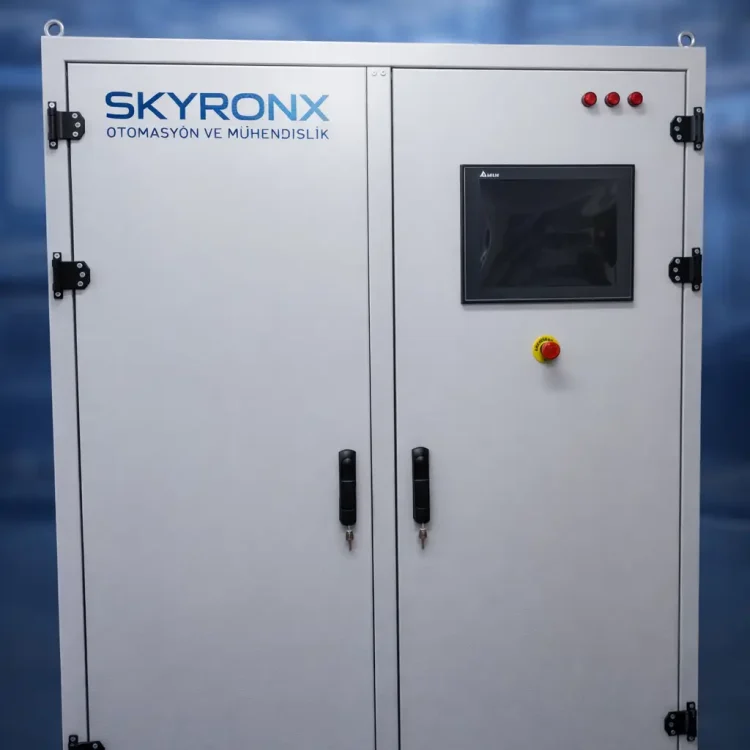 Kumanda Panoları Nedir? {#kumanda-panolari-nedir} Kumanda panoları, endüstriyel tesislerde elektrik enerjisinin güvenli dağıtımı, makine ve ekipmanların kontrolü, otomasyon sistemlerinin yönetimi için kullanılan özel tasarlanmış kapalı metal kutulardır. Elektrik panosu olarak da bilinen bu sistemler, fabrika, tesis ve endüstriyel işletmelerin kalbidir. Kumanda Panolarının Temel İşlevleri Bir elektrik panosu, işletmenizde birçok kritik görevi yerine getirir: Elektrik Dağıtımı: Ana elektrik kaynağından gelen enerjiyi farklı devrelere güvenli şekilde dağıtır Koruma: Aşırı akım, kısa devre ve toprak kaçağı gibi durumlarda sistemi korur Kontrol: Motor, valf, pompa gibi ekipmanların start-stop işlemlerini yönetir Otomasyon: PLC ve SCADA sistemleri ile tam otomatik kontrol sağlar İzleme: Enerji tüketimi, sıcaklık ve diğer parametreleri izler SkyronX Mühendislik olarak 15 yılı aşkın tecrübemizle İstanbul ve Türkiye genelinde kumanda panoları tasarım, pano yapımı, elektrik montaj ve kablo çekme hizmetleri sunuyoruz. Kumanda Panoları Çeşitleri ve Kullanım Alanları {#kumanda-panolari-cesitleri} 1. Ana Dağıtım Panoları (ADP) Ana dağıtım panoları, elektrik enerjisinin tesis içine ilk girdiği ve ana devrelere dağıtıldığı elektrik panosu sistemleridir. Teknik Özellikler: Kapasite: 630A - 6300A Gerilim: 380V - 1000V AC Kısa devre dayanımı: 50kA - 100kA Busbar sistemi: Bakır veya alüminyum Kullanım Alanları: Büyük fabrikalar Alışveriş merkezleri Hastaneler Veri merkezleri Endüstriyel tesisler SkyronX Çözümü: E-Plan proje çizimi ile detaylı teknik şemalar hazırlıyor, premium marka malzemelerle güvenli pano yapımı gerçekleştiriyoruz. Siemens PLC programcısı ve Delta PLC programcısı ekibimizle tam entegre kumanda panoları sunuyoruz. 2. Motor Kontrol Merkezleri (MCC) Motor kontrol merkezleri, endüstriyel motorların (pompa, fan, konveyör vb.) start-stop, hız kontrol ve koruma işlemlerini gerçekleştirir. MCC Panosu Özellikleri: Soft starter veya inverter ile donatılmış Termal röle koruması PLC programcısı tarafından yazılmış otomasyon yazılımı HMI program ile görsel kontrol SCADA program ile uzaktan izleme Neden MCC Gereklidir? Motor ömrünü uzatır Enerji tasarrufu sağlar (%20-40) Mekanik şok azaltır Akım sınırlama yapar Uzaktan kontrol imkanı SkyronX MCC Çözümleri: Profesyonel elektrik montaj ekibimiz ile sahada kurulum yapıyor, kablo çekme işlemlerini standartlara uygun gerçekleştiriyor, devreye alma ve teknik destek hizmetleri sunuyoruz. 3. PLC Kontrol Panoları PLC kontrol panoları, endüstriyel otomasyonun merkezi beynidir. Programlanabilir mantık kontrolörleri (PLC) ile tam otomatik sistemler oluşturulur. PLC Panosu İçeriği: Siemens, Delta, Allen Bradley veya Mitsubishi PLC I/O modülleri (dijital, analog) HMI operatör paneli Güç kaynakları Terminal blokları Koruma elemanları Popüler PLC Markaları: Siemens PLC: S7-1200, S7-1500 serisi - Siemens PLC programcısı ekibimizle TIA Portal'da programlama Delta PLC: DVP, AH500 serisi - Delta PLC programcısı hizmetimizle WPLSoft programlama Allen Bradley: CompactLogix, ControlLogix - RSLogix 5000 programlama Mitsubishi: FX5U, Q serisi - GX Works programlama SkyronX PLC Hizmeti: PLC programcısı kadrosuyla yazılım geliştirme HMI program tasarımı ve kodlaması SCADA program entegrasyonu Devreye alma ve eğitim Teknik destek 7/24 Danışmanlık hizmetleri 4. Kompanzasyon Panoları Reaktif güç kontrolü ve enerji verimliliği için kullanılır. Elektrik faturasını %10-25 azaltır. Kompanzasyon Panosu Çeşitleri: Sabit kademe kompanzasyon Otomatik kademe kompanzasyon (8-12 kademe) Dinamik kompanzasyon Harmonik filtreli kompanzasyon 5. Saha Dağıtım Panoları Üretim alanlarında lokal dağıtım için kullanılan küçük elektrik panosu sistemleridir. Özellikler: IP54/IP65 koruma sınıfı Kompakt boyut Kolay elektrik montaj Modüler yapı 6. Özel Tip Kumanda Panoları Ex-Proof (Patlamaya Dayanıklı) Panolar: ATEX sertifikalı Patlayıcı ortamlar için Petrokimya, boya, LPG tesisleri Paslanmaz Çelik Panolar: Gıda endüstrisi Kimya tesisleri Dış mekan uygulamaları IP65 koruma Mobil Panolar: Şantiye tipi Geçici tesisler Event ve organizasyonlar Elektrik Panosu Bileşenleri: İçinde Neler Var? {#elektrik-panosu-bilesenleri} Profesyonel bir kumanda panosu tasarımında kullanılan temel bileşenler: 1. Koruma Elemanları Devre Kesiciler (ACB, MCCB, MCB): Schneider Compact NSX serisi Siemens 3VA serisi ABB Tmax serisi Aşırı akım ve kısa devre koruması Sigorta Sistemleri: NH sigortalar (gG, gL tipi) Buşonlar Sigorta soketleri Hızlı etkili sigortalar Kaçak Akım Rölesi (RCD): 30mA (Tip AC) - Aydınlatma ve priz 300mA (Tip A) - Motor devreleri Yangın koruması Termal Röleler: Motor koruması Ayarlanabilir akım değeri Kompanzasyon özellikli 2. Kontrol Elemanları Kontaktörler: AC1, AC3 kategorisi 9A - 800A kapasite Yardımcı kontak blokları Schneider TeSys, Siemens 3RT Soft Starter: Yumuşak yol verme Akım sınırlama Tork kontrolü Altistart, Sirius serisi Frekans Konvertörleri (Inverter): Değişken hız kontrolü Enerji tasarrufu Siemens G120, Schneider ATV Delta VFD-E serisi 3. Otomasyon Bileşenleri PLC Sistemleri: CPU modülü Dijital input/output Analog input/output Haberleşme modülleri Siemens PLC programcısı yazılımı Delta PLC programcısı yazılımı HMI Operatör Panelleri: 4" - 15" dokunmatik ekran HMI program ile görsel arayüz Alarm ve trend görüntüleme Weintek, Siemens, Delta marka SCADA Sistemleri: SCADA program ile uzaktan kontrol Veri toplama ve raporlama WinCC, Ignition, Citect Cloud bağlantı 4. Ölçü ve İzleme Enerji Analizörleri: Multimetre Güç kalitesi analizi Harmonik ölçümü Modbus haberleşme Ampermetreler ve Voltmetreler: Analog veya dijital Akım trafolu bağlantı Panel tipi montaj Sıcaklık İzleme: Termal kamera PT100 sensörler Dijital termometre 5. Bağlantı ve Dağıtım Terminal Blokları: Phoenix Contact Weidmüller 2.5mm² - 95mm² kesit Push-in bağlantı teknolojisi Busbar Sistemleri: Bakır busbar (Cu) Alüminyum busbar (Al) İzoleli busbar Dağıtım baraları Kablo Kanalları: PVC kablo kanalı Metal kablo kanalı Profesyonel kablo çekme Düzenli kablolama Profesyonel Pano Yapımı Süreci {#pano-yapimi-sureci} SkyronX Mühendislik olarak pano yapımı sürecimiz: Aşama 1: Proje ve Tasarım (1-2 Hafta) Ön Görüşme ve İhtiyaç Analizi: Sahada keşif Kapasite hesaplama Danışmanlık hizmeti Teknik spesifikasyon hazırlama E-Plan Proje Çizimi: Tüm projelerimizde E-Plan yazılımı kullanıyoruz: ✅ Tek hat şemaları ✅ Kontrol devre şemaları ✅ Terminal planları ✅ Kablo listeleri ve güzergahları ✅ 3D pano layout çizimleri ✅ Malzeme listeleri (BOM) Teklif ve Onay: Detaylı fiyat teklifi Teslimat süresi Garanti şartları Ödeme planı Aşama 2: Malzeme Tedarik (1 Hafta) Premium Marka Kullanımı: Schneider Electric: Compact NSX devre kesiciler TeSys kontaktörler Altistart soft starter EasyLogic enerji analizörleri Siemens: 3VA devre kesiciler 3RT kontaktörler S7-1200, S7-1500 PLC Siemens PLC programcısı için orijinal yazılım ABB: Tmax devre kesiciler AF kontaktörler ACS inverterler Ölçü cihazları Delta: DVP, AH500 PLC Delta PLC programcısı desteği VFD inverterler DOP HMI panelleri Phoenix Contact & Weidmüller: Terminal blokları Röle modülleri Güç kaynakları Surge koruma Aşama 3: Mekanik İmalat (3-5 Gün) Pano Kasası Üretimi: DKP sac (1.5mm - 2mm) CNC kesim ve büküm Argon kaynak Statik fırın boya (RAL 7035 gri) İç Montaj Hazırlığı: Montaj rayı kurulumu Kablo giriş preparasyonu Topraklama baraları Havalandırma sistemleri Aşama 4: Elektrik Montaj (1-2 Hafta) İç Montaj İşlemleri: Sertifikalı elektrikçi ekibimizle: Devre kesici ve sigorta montajı Kontaktör ve röle montajı PLC ve otomasyon bileşenleri Terminal blokları dizimi Kablo kanalı düzenlemesi Topraklama bağlantıları Kablo Çekme ve Bağlantılar: Profesyonel kablo çekme standartlarımız: ✅ Renk kodu uygulaması (Mavi-N, Sarı/Yeşil-PE) ✅ Standart kablo kesitleri ✅ Ferrule (kablo ucu) kullanımı ✅ Kablo etiketleme ✅ Düzenli kablo yatırma ✅ Minimum bükme yarıçapı ✅ Profesyonel elektrik montaj Kablo Etiketleme: Kaynak ve hedef etiketleme Standart numaralandırma Lazerli etiket yazıcı E-Plan şeması uyumlu Aşama 5: Yazılım ve Programlama (1 Hafta) PLC Programlama: Uzman PLC programcısı ekibimiz: Siemens PLC: Siemens PLC programcısı TIA Portal kullanımı Ladder (LAD), Function Block (FBD), SCL Optimizasyon ve hata ayıklama Delta PLC: Delta PLC programcısı WPLSoft programlama ISPSoft (AH serisi) Motion kontrol kodlaması Allen Bradley: Studio 5000, RSLogix 5000 Ladder Logic programlama HMI Programlama: HMI program tasarımı: Görsel arayüz tasarımı Alarm ekranları Trend grafikleri Reçete ekranları Kullanıcı yetkilendirme SCADA Entegrasyonu: SCADA program kurulumu: WinCC SCADA Ignition SCADA Veri tabanı bağlantısı Uzaktan erişim Raporlama sistemleri Aşama 6: Test ve Kalite Kontrol (2-3 Gün) Elektriksel Testler: ⚡ Yalıtım testi (Megger) - Min 1MΩ ⚡ Dielektrik test - 2.5kV/1 dakika ⚡ Topraklama direnci - Max 1Ω ⚡ Devre sürekliliği ⚡ Faz sırası kontrolü ⚡ Koruma rölesi testleri Fonksiyonel Testler: Start-stop denemeleri İnterlock kontrolleri Acil stop testleri Alarm fonksiyonları Manuel/Oto mod geçişleri Termal Test: Termal kamera ile ısı analizi Bağlantı noktası kontrolü Aşırı ısınma riski tespiti PLC ve Otomasyon Testi: PLC programcısı simülasyon testi HMI program ekran kontrolleri SCADA program haberleşme testi I/O map kontrolü Aşama 7: Saha Montajı ve Devreye Alma (1 Hafta) Sahada Kurulum: Pano yerleştirme Ana besleme kablo çekme Topraklama bağlantıları Saha enstrümanları bağlantısı Elektrik montaj işlemleri Devreye Alma: Adım adım enerji verme Fonksiyon testleri Optimizasyon Teknik destek ekibi hazır Eğitim: Operatör eğitimi Bakım eğitimi Arıza müdahale eğitimi HMI program kullanım eğitimi Aşama 8: Dokümantasyon ve Teslim Teslim Edilen Dökümanlar: 📄 E-Plan proje çizimleri (güncel) 📄 As-built (yapım sonrası) çizimler 📄 Test ve ölçüm raporları 📄 Malzeme sertifikaları 📄 CE uygunluk belgesi 📄 Kullanım kılavuzu 📄 Bakım planı 📄 PLC programcısı kaynak kodları 📄 HMI program yedekleri 📄 SCADA program backup Garanti ve Destek: 1 yıl üretim garantisi 2 yıl yazılım güncellemesi Teknik destek 7/24 Periyodik bakım hizmeti Danışmanlık desteği